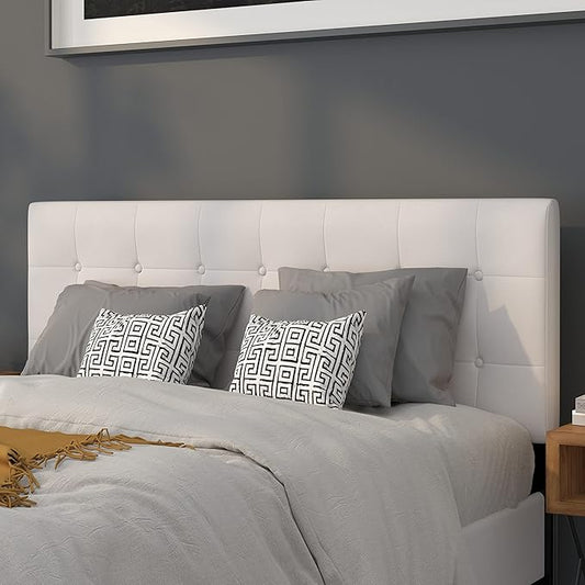 Flash Furniture Lennox Tufted Upholstered Queen Size Headboard in White Vinyl