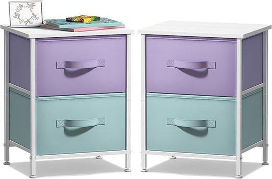 Sorbus Nightstand with 2 Drawers - Kids Bedside Furniture End Table Night Stand - Steel Frame, Wood Top & Easy Pull Fabric Bins - Dresser & Chest for Home, Bedroom Accessories, Office & Dorm (2 Pack)