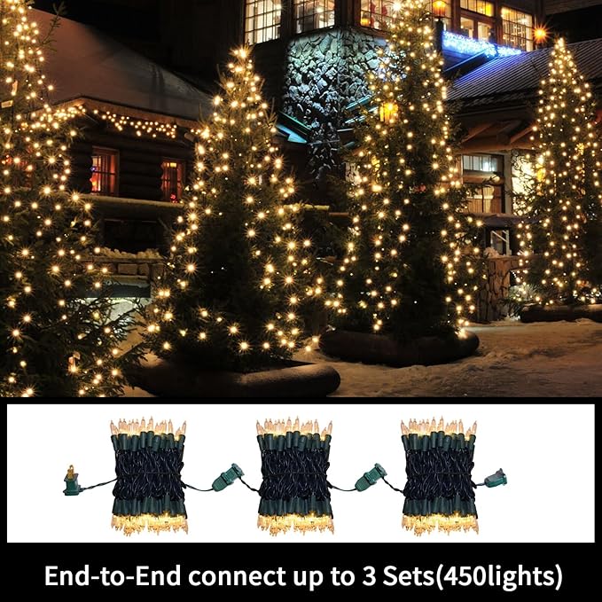 LAMPHOME Super-Bright Extendable Warm White Christmas Lights Decoration 150Lights 31.9ft UL Certified Mini Bulb String Lights Set for Outdoor Christmas Tree Garden Holiday Party Patio Wedding Decor
