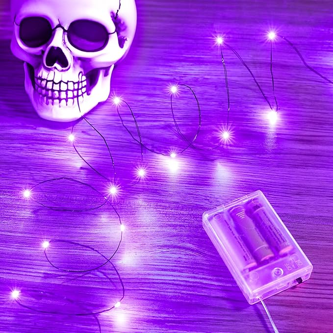 Minetom Halloween Fairy Lights, 33Ft 100 LED Battery Operated Fairy Lights, Waterproof Copper Wire Mason Jar Lights for Home Party Ghost Haunted House Indoor Outdoor Halloween Decorations, Purple