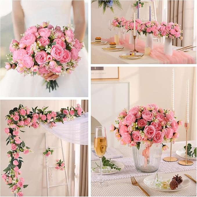 Luyue 8 Packs Peonies Artificial Flowers Vintage Faux Peony Bouquet Fake Flower for Vase Silk Floral Arrangements for Table Centerpiece Wedding Decoration Indoor Home Decor