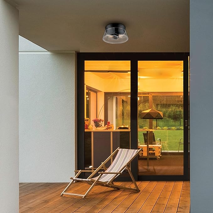 GLOBE Electric 44777 Aleyna 2-Light Outdoor Flush Mount Ceiling Light, Matte Black, Clear Glass Shade, Bulb Not Included