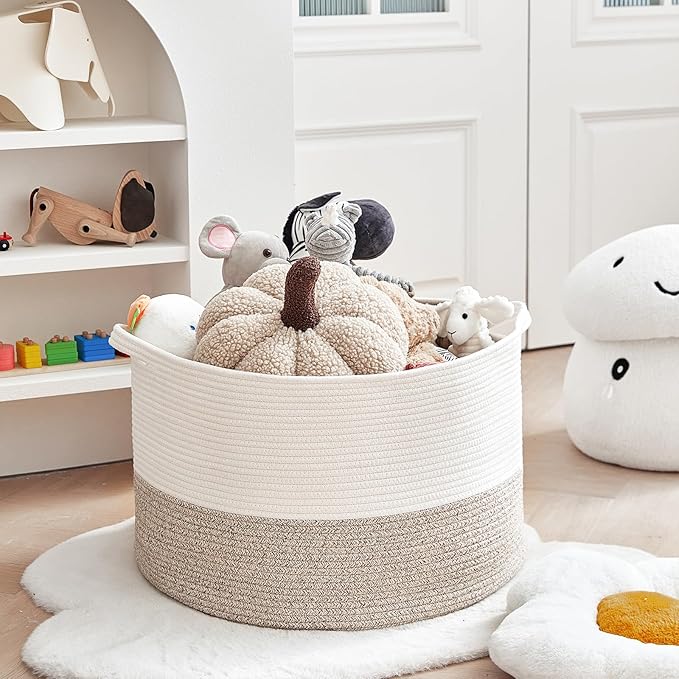 Extra Large Cotton Rope Basket 22" x 14" - Toy Basket for Kids -Blanket Basket for Living Room - Woven Baskets for Storage