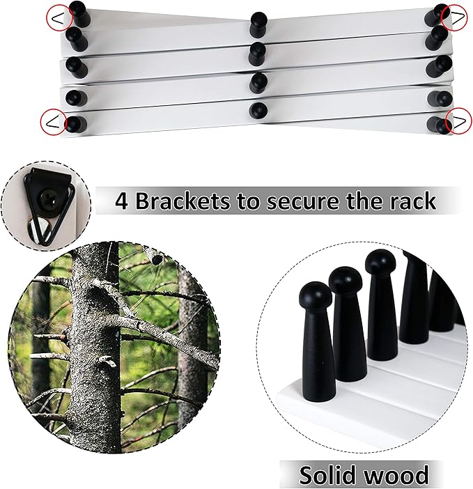 WEBI Accordion Wall Hanger,Expandable Wooden Hat Rack for Wall Mounted Coat Rack,Accordion Hat Hooks Holder for Baseball Caps,14 Peg Hooks,Black on White