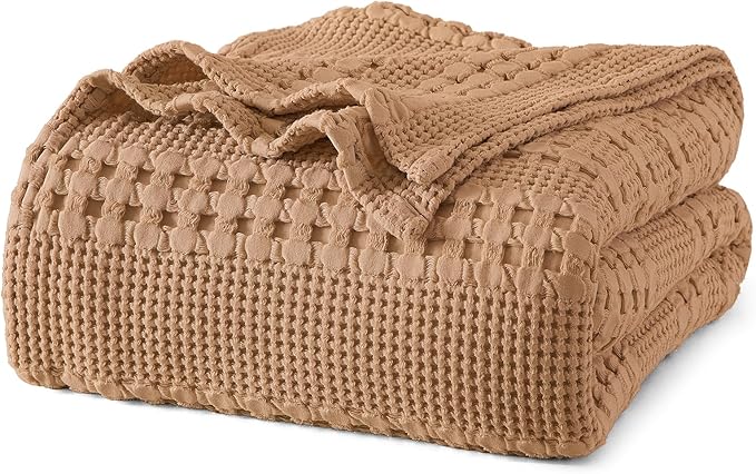 PHF 100% Cotton Waffle Weave Blanket Twin Size for Bed, Soft Lightweight & Breathable, All-Season Comfort, Luxury Aesthetic Woven Bedding for Home Decor, 66"x90", Clay