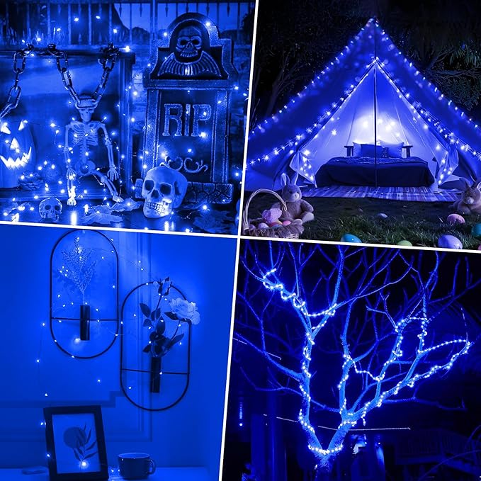 Decute 500LED 164FT Fairy String Lights Halloween Lights Silver Wire with Remote, Firefly Starry Light for DIY Christmas Tree Costume Wedding Party Table Centerpiece Decor Blue