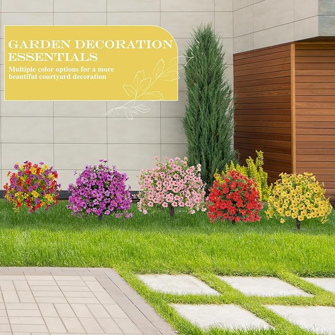 23" Set of 2 Artificial Boxwood Topiary Ball with Violet Flowers with Spikes, UV Resistant Faux Greenery Shrubs, Realistic Fake Bushes Plants for Garden, Yard, Front Porch, Patio Decor (Yellow)
