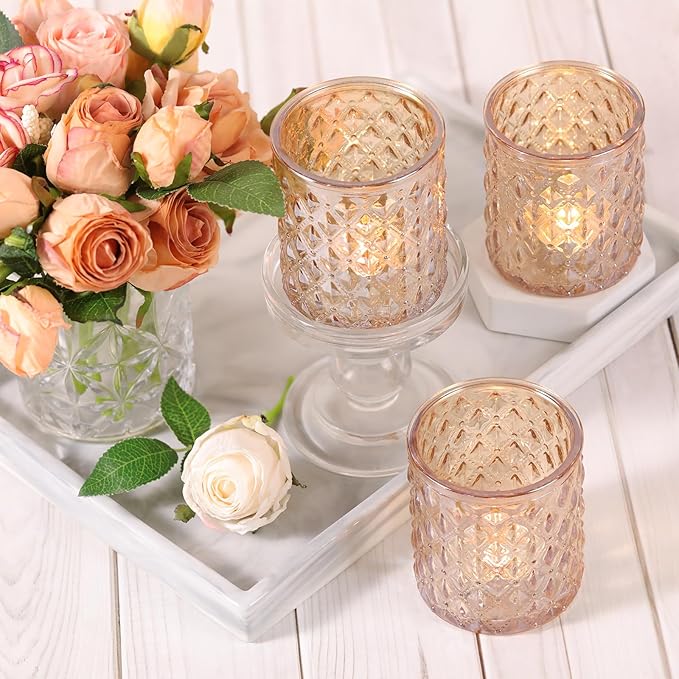 12Pcs Large Votive Candle Holders 2.8 * 3.2in Gold Tea Light Candle Holders Glass Candle Holder for Wedding, Bridal Shower, Table Centerpiece, Party, Home Decor