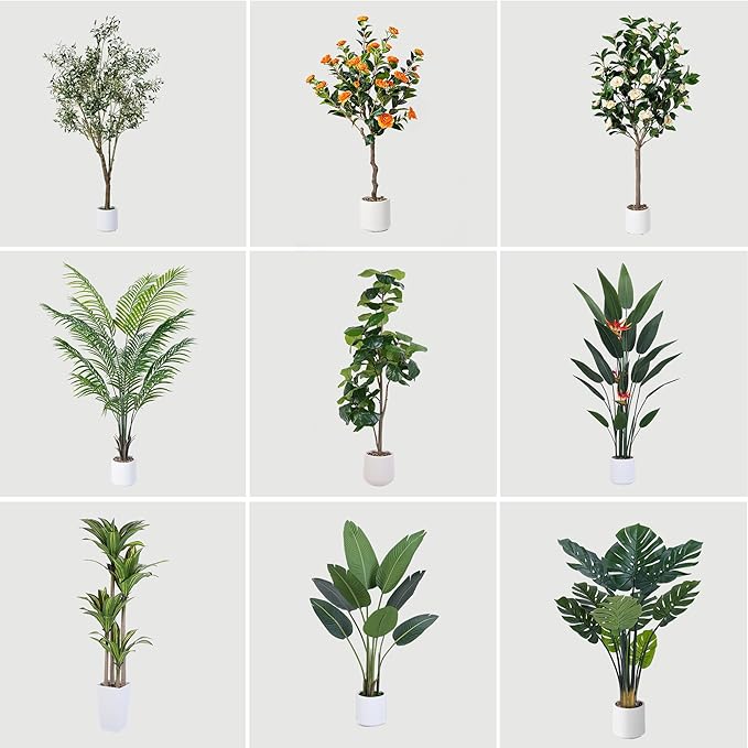 Artificial Bird of Paradise Plant 5 Ft Tall Fake Banana Leaf Plant for Indoors and Outdoors, Artificial Flowers, Faux Palm Tree with Plastic Pot for Office and Home Decor