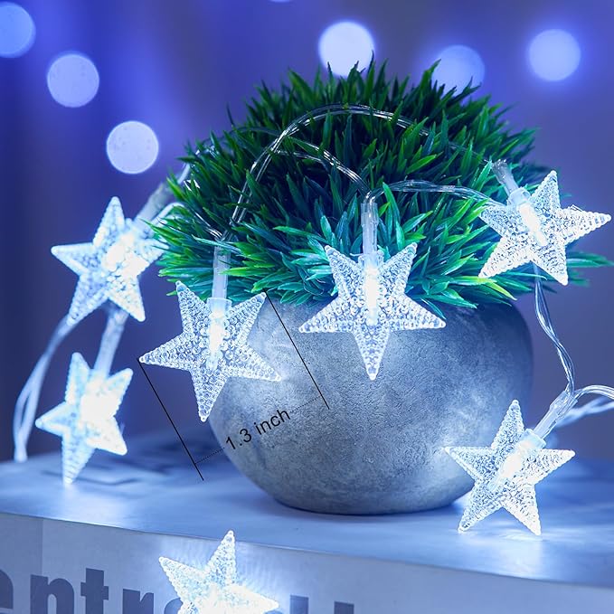 Minetom Star String Lights Battery Operated - 2 Pack 17 ft 50 LED Star Fairy String Lights with Timer, Waterproof for Indoor Bedroom Tent Loft Bed Patio Party Wedding Decor, White