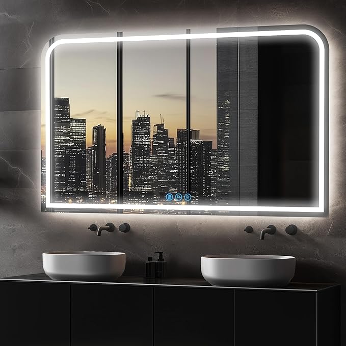 LED Bathroom Mirror, 48"x 30" LED Mirror with Lights for Bathroom, Lighted Vanity Mirrors for Wall, Anti-Fog, Dimmable, Tempered Glass, Memory Function, 3 Colors, Safe Use (White)