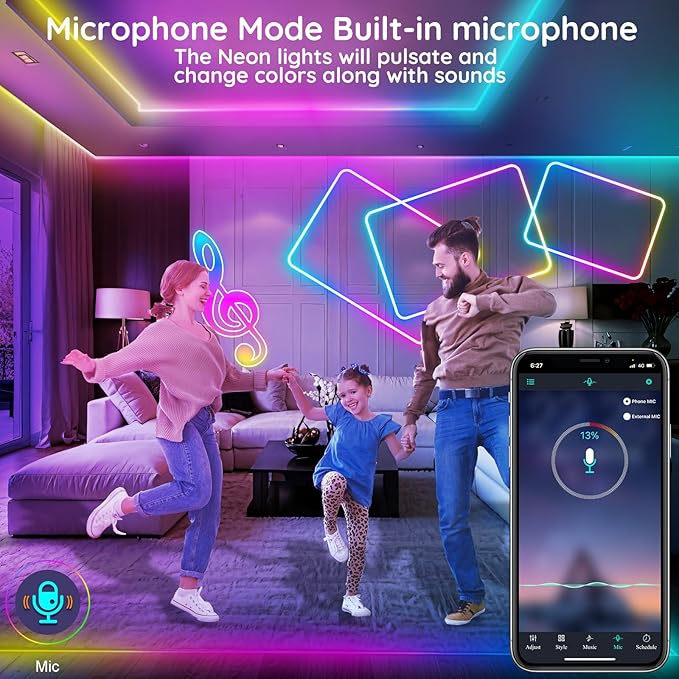 FBZ 50Ft Led Rope Lights, Flexible Neon Lights Control with App/Remote, Multiple Modes, IP65 Outdoor RGB Waterproof, Music Sync Gaming Light Strip for Bedroom Decor