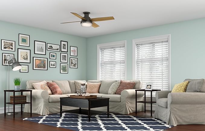 Hunter 52 inch Indoor Ceiling Fan with LED Light and Remote Control - Bronze Modern Ceiling Fan, Low Profile Mount, 4 Blades, For Bedroom, Living Room, or Kitchen, Quiet - Dempsey 59447, Noble Bronze