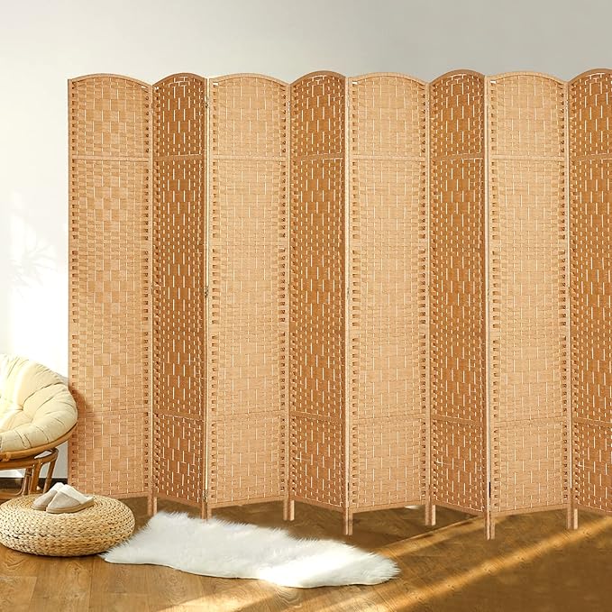 Rose Home Fashion 6 ft Tall Room Divider, Room Dividers and Folding Privacy Screens, 15.7in Privacy Screen 8 Panel Partition Temporary Wall Separation for Private, Light Beige