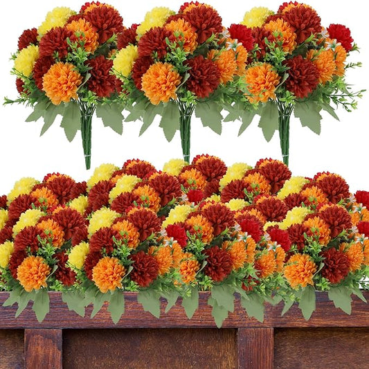 12 Pack with 84 Flower Heads Artificial Chrysanthemum Flowers, Fall Floral Decor for Indoor Outdoor, Porch, Patio, Front Yard, Planters, Thanksgiving