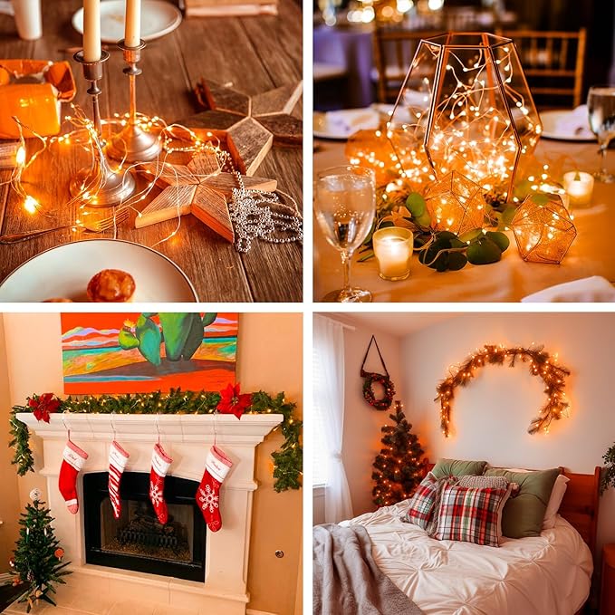 JMEXSUSS 4 Pack 50 LED Christmas Fairy Lights Battery Operated, 16.1ft Orange Fairy String Lights, Mini Orange Christmas Lights for Bedroom Garden Party Holiday Decorations