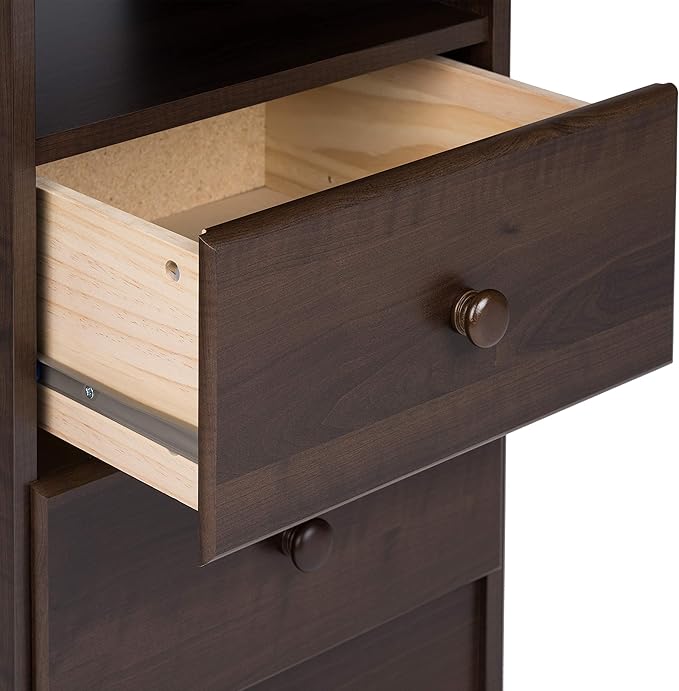 Prepac Astrid Simplistic Nightstand Side Table with 2 Drawers and Open Shelf, Functional Bedside Table 15.5" D x 16" W x 24.5" H, Espresso, EDNH-0402-1