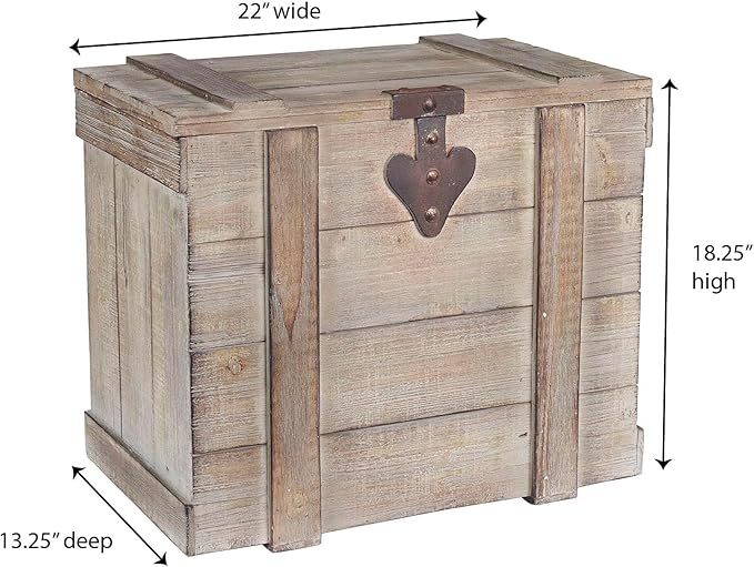 Household Essentials White Washed Rustic Decorative Wooden Trunk, Medium