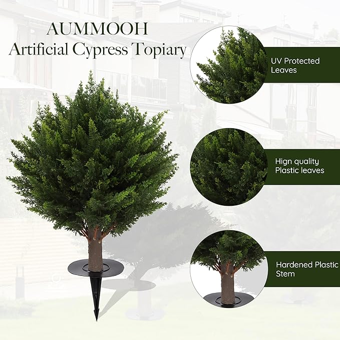 15.7 inch Height Set of Two Artificial Cypress Topiary – Breathe Life & Lushness into Any Space – Lifelike – UV-Resistant Great for Indoors & Outdoor - Easy to Install – Fade-Proof