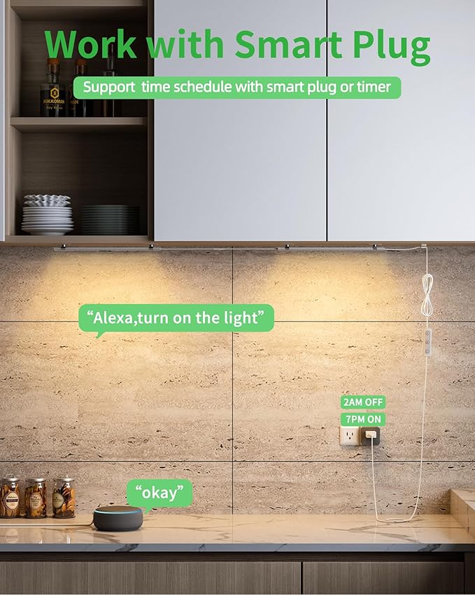 Under Cabinet Lighting Plug-in, Dimmable Under Counter Lights for Kitchen, 3pcs 12 Inch, Warm White 3000K Linkable USB Led Light Strip, Wired Led Light Bar for Desk,Sink,Workbench