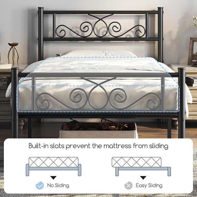 Yaheetech Twin XL Bed Frames Metal Platform Bed with Headboard and Footboard No Box Spring Needed Easy Assembly,Under-Bed Space: 12.6''/Black/Twin XL Bed