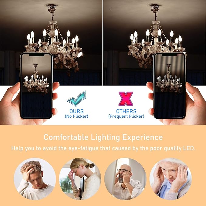 Cotanic Dimmable E12 Candelabra LED Bulbs, 60W Equivalent,4000K Daylight,600LM Ceiling Fan Light Bulb,C35 Filament Chandelier Light Bulbs B11 Candle Lights with Clear Glass,Pack of 6
