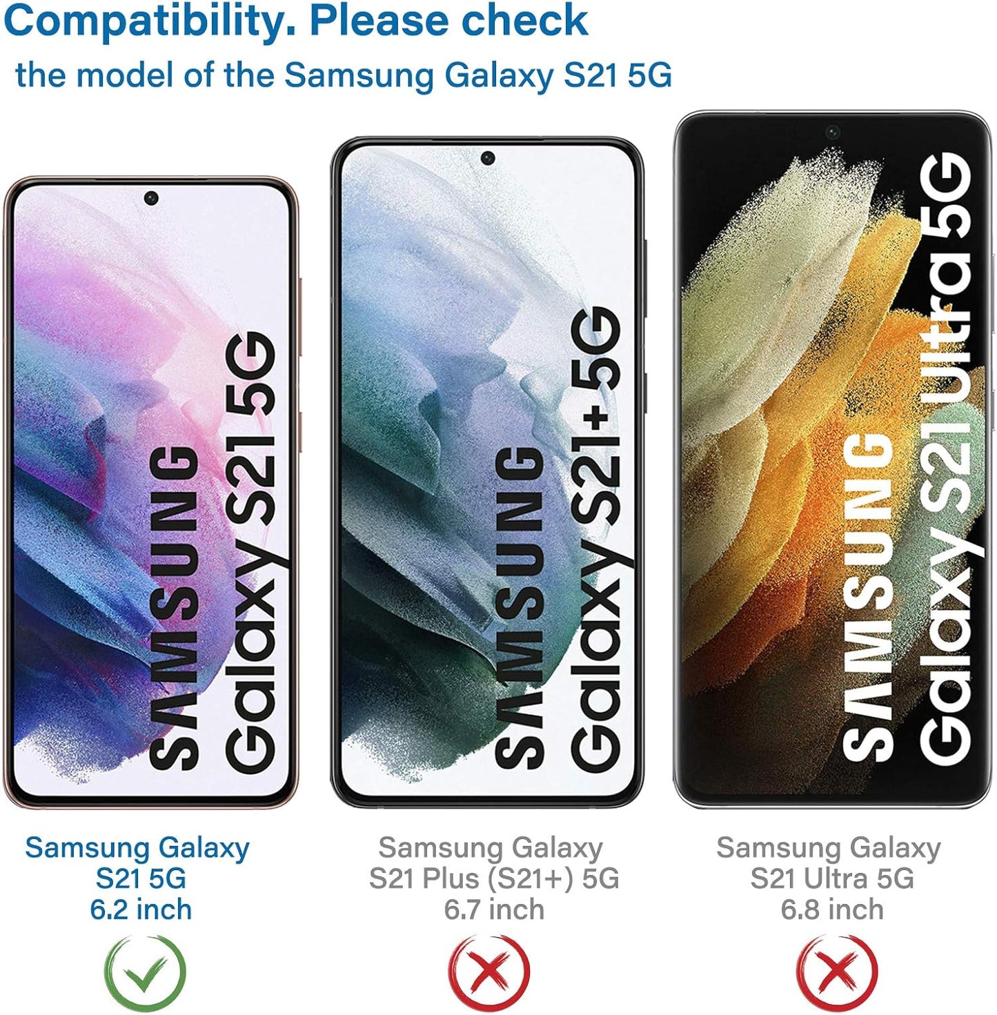 NEW'C Tempered Glass Screen Protector for Samsung Galaxy S21 5G (6.2) - Pack of 3, 9H Hardness, Anti-Scratch,