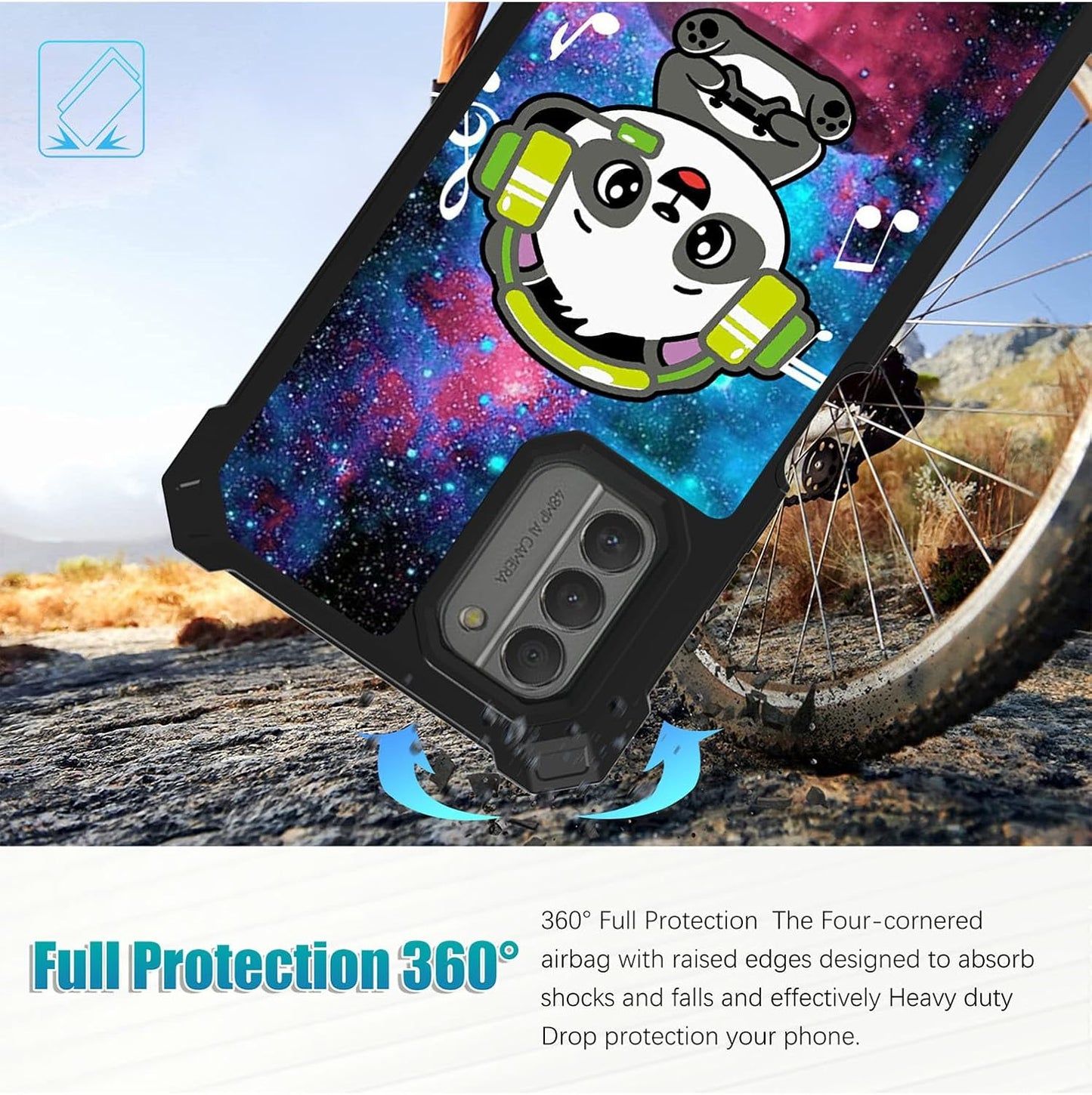 Nokia G310 Case with Glass Screen Protector, 360 Full-Body Hard PC & Soft TPU Bumper, Shockproof - Music Panda 5G 2023.