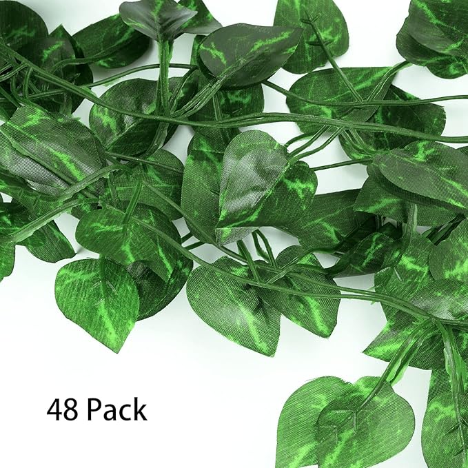 Tbestmax 315 Feet 48 Pack Artificial Ivy Leaf Plants, Green Vine Leaves, Greenery Hanging Garland, Fake Foliage Flowers for Home Kitchen Garden Office Wedding Wall Decor
