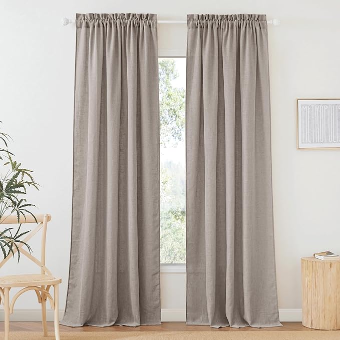 RYB HOME Semi Sheer Curtains 84 inches Long, Linen Texture Wave Fabric Privacy Sheer Window Curtains for Living Room Bedroom Dining, Birch Brown, Wide 52 x Long 84 inch per Panel, 2 Panels