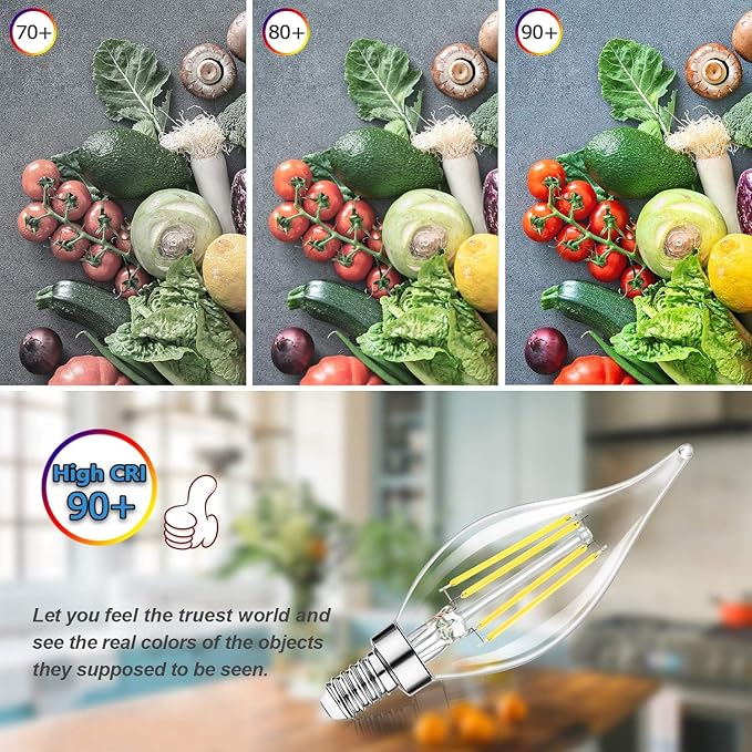 TOBUSA Dimmable E12 Candelabra LED Bulbs 60 Watt Incandescent Equivalent, 5000K Daylight White, Clear LED Chandelier Light Bulbs 6W, 600lm, CA11 Vintage Ceiling Fan Light Bulbs with Flame Tip, 6-Pack