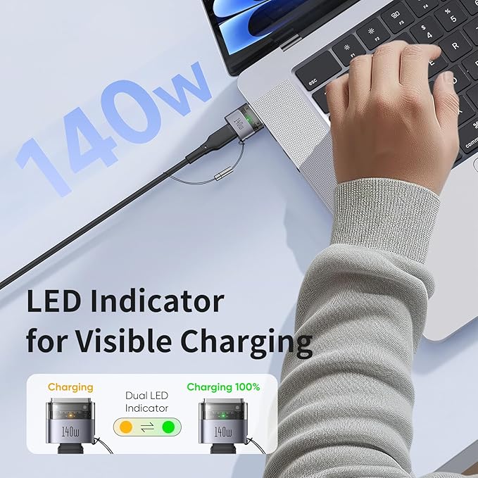 mcdodo 140W USB-C to Magsafe 3 Adapter with LED Light, Portable and Lightweight Magnetic3 Adapter Fit for MacBook Pro M5 M4 M3 M2 M1 (2021-2025) 14"/16", MacBook Air M4 M3 M2 (2022-2025) 13"/15"