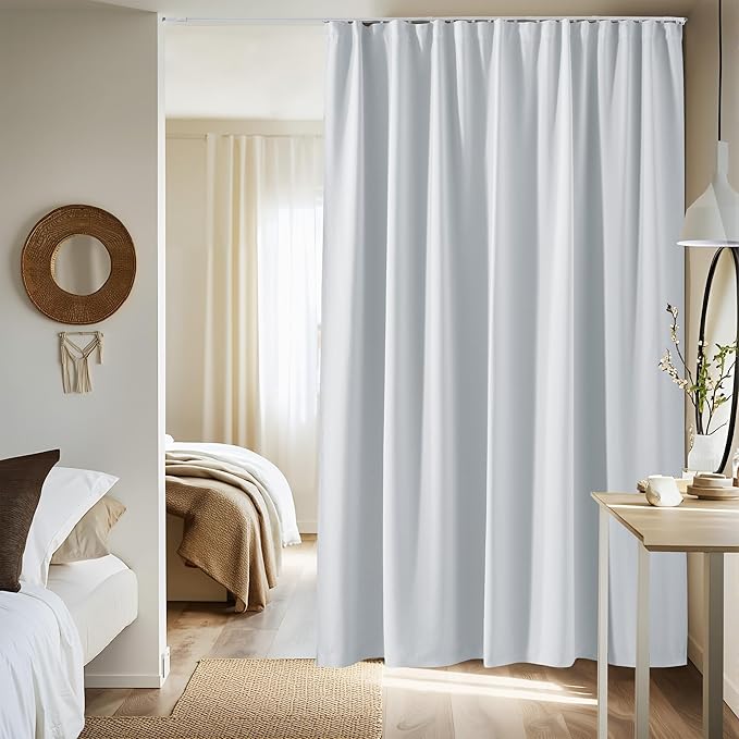 NICETOWN Room Divider Curtain Set with Ceiling Track, Room Darkning Ceiling Track Floor Curtain for Living Room Privacy, Thermal Insulated Drape for Office & Patio, W100 xL96, 1 Panel, Greyish White