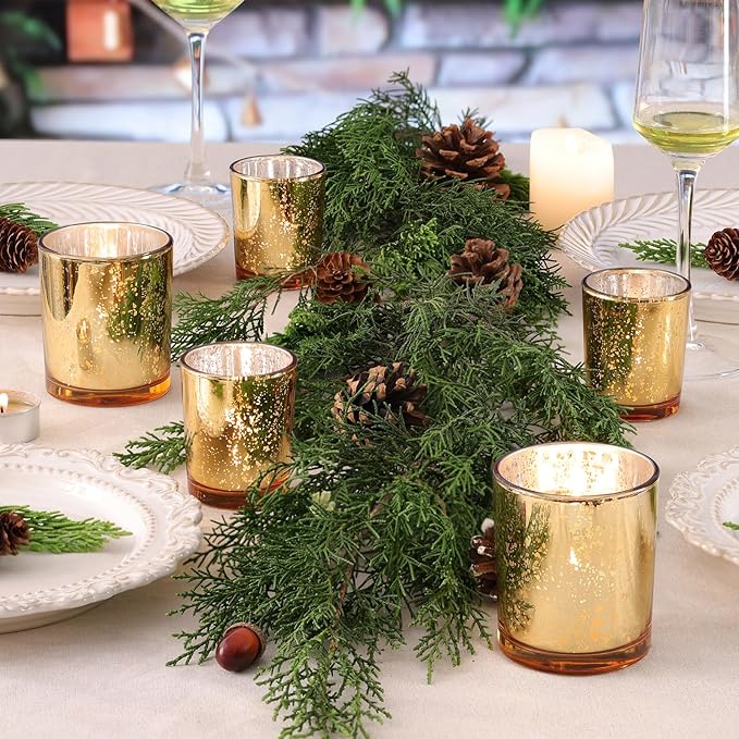 Volens 12pcs Assorted Gold Votive Candle Holders, Large Speckles Mercury Glass Votive & Tealight Candle Holder Bulk for Wedding Table Centerpiece, Gold Themed Party Decorations and Home Decor