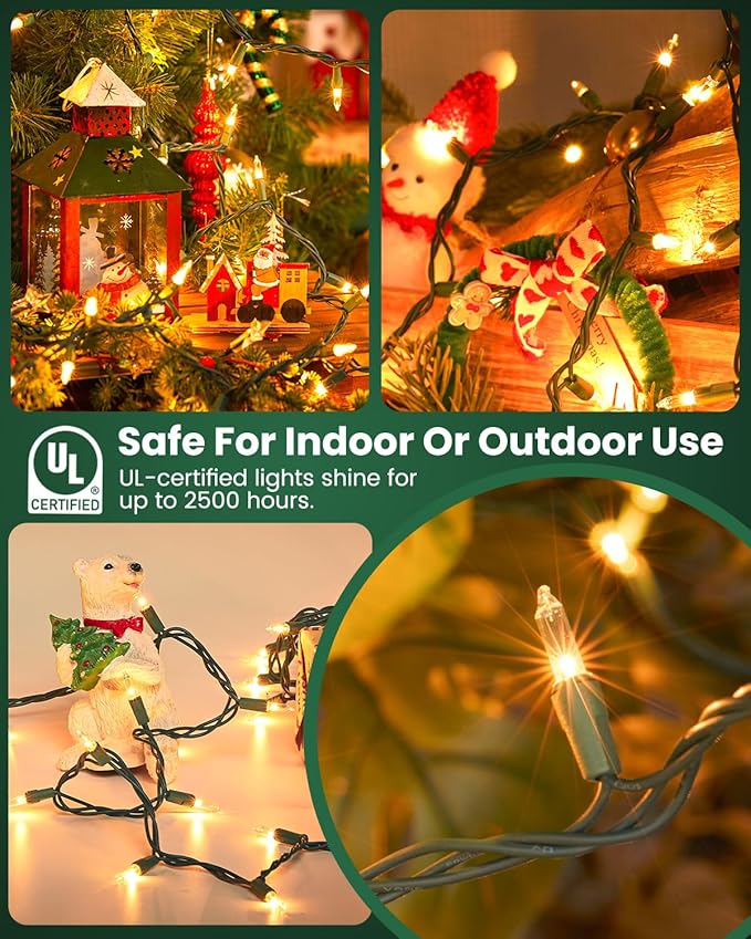 Minetom 100 Count 25 Feet Christmas String Lights, Incandescent Bulb Mini Lights for Outdoor Indoor Xmas Tree Birthday Wedding Party Festival Christmas Decorations Decor