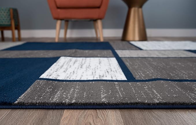 Rugshop Contemporary Modern Boxes Area Rug 9' x 12' Navy