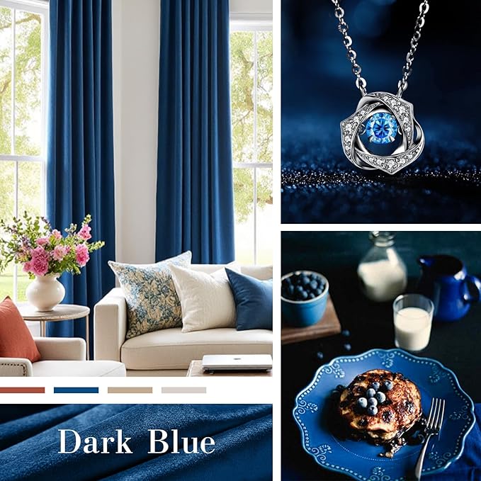 Lazzzy Velvet Blackout Curtains Thermal Insulated Room Window Drapes Super Soft Luxury Curtains for Living Room Bedroom Rod Pocket 2 Panels, Dark Blue, 52" W x 90" L