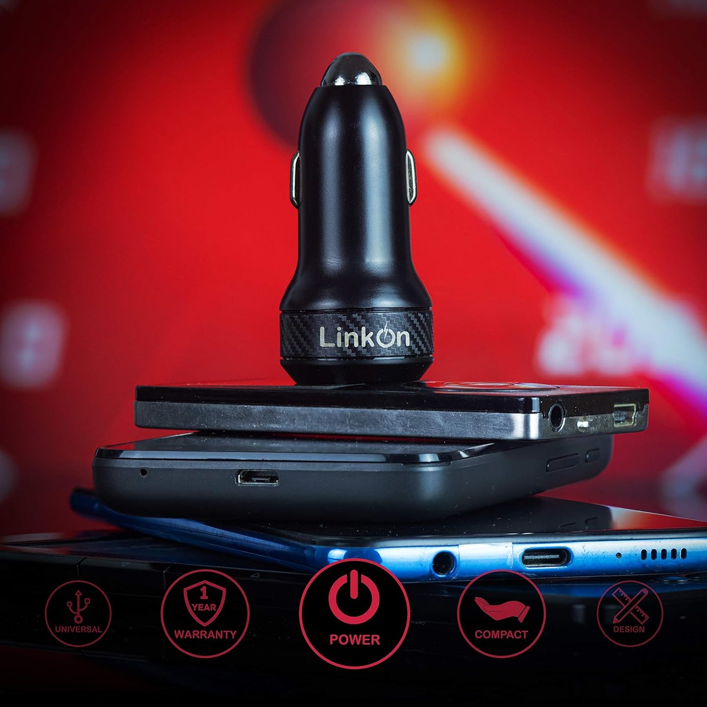 LinkOn 45W Car Charger with 27W USB-C PD3.0 & 18W USB-A QC3.0 for iPhone Xs/Max/XR/X, iPad, Samsung Galaxy, Pixel,