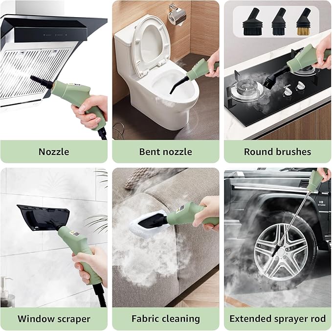 Steam Cleaner, 2500W High Pressure Steam Cleaner for Home, 15s Fast Heat-Up，1.1L Tank, 6-Level Adjustable steamer for cleaning Car Detailing, Grout Tile, Couch, Floor Cleaning (Green 2)