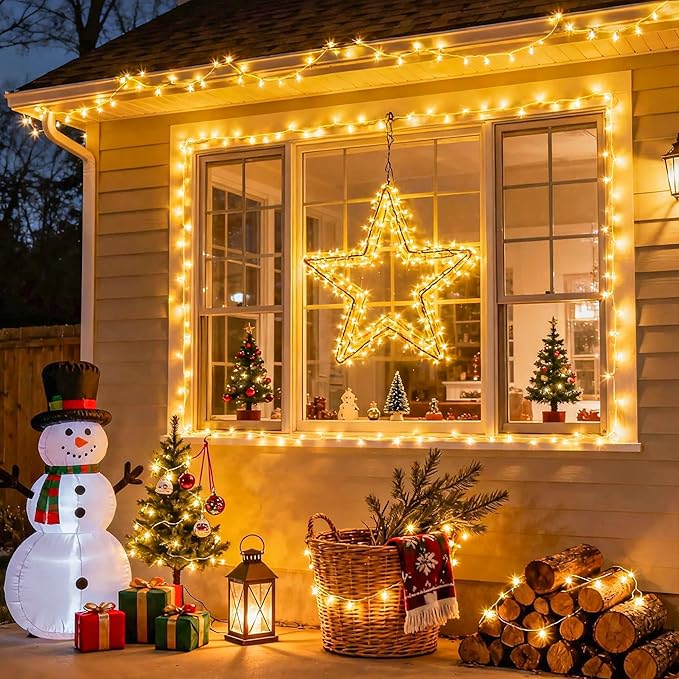 JMEXSUSS 2 Pack Battery Operated Christmas Lights with Remote, Total 66ft 200 LED Battery String Lights Outdoor Indoor, Warm White Twinkle Light for Christmas Tree Bedroom Porch Garland Yard Car Decor
