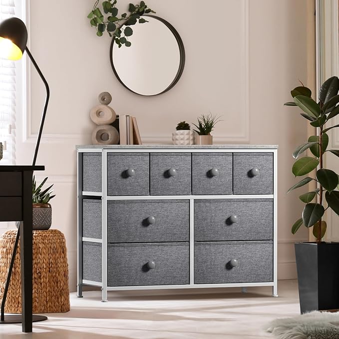 Sorbus Dresser with 8 Drawers - Chest Clothing Organizer Unit with Steel Frame Wood Top Knob Handle Easy Pull Fabric Bins - Large Storage Furniture for Bedroom, Hallway, Living Room, Nursery & Closet