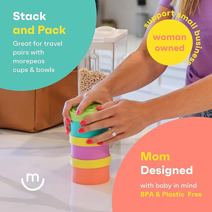 morepeas The Everything Snack Bowl - All-in-One Baby, Toddler & Kid Food Container - Travel Essential with Spill Proof Lid & Suction Base - Melon