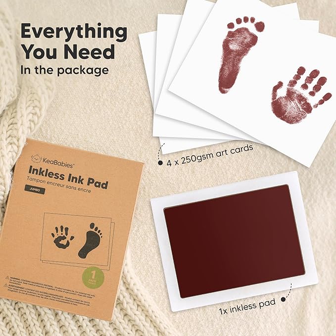1-Pack Inkless Baby Hand and Footprint Kit - Mess Free Ink Pad for Newborn Keepsake, Dog Nose & Paw Print Kit, Clean Touch Ink Pad for Baby Hand & Footprints, Ideal New Mom Gifts(Auburn, Jumbo)