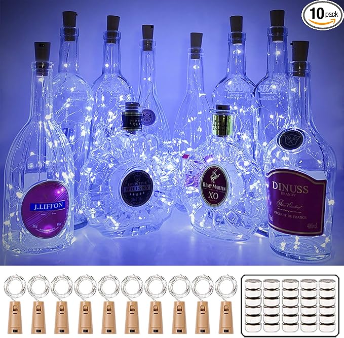 MUMUXI Wine Bottle Lights with Cork Switch [10 Pack] | Easy-to-Use 3.3ft 20 LED Bottle Lights | Universal Size Cork Lights for Wine Bottles Liquor Bottles Christmas Lights Indoor Outdoor, Cool White