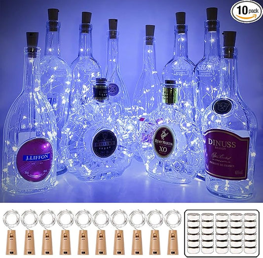 MUMUXI Wine Bottle Lights with Cork Switch [10 Pack] | Easy-to-Use 3.3ft 20 LED Bottle Lights | Universal Size Cork Lights for Wine Bottles Liquor Bottles Christmas Lights Indoor Outdoor, Cool White