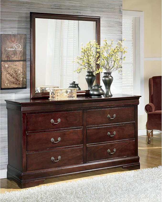 Signature Design by Ashley Alisdair Traditional 6-Drawer Dresser and Mirror with Safety Stop, Dark Brown