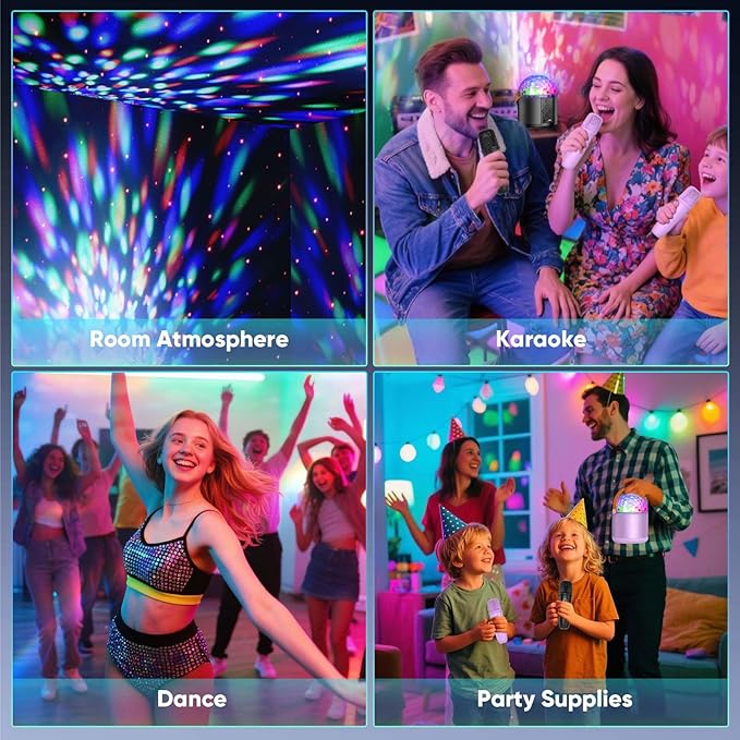 Karaoke Machine with Disco LED Lights for Adults Kids, Portable Bluetooth Speaker with 2 Wireless Microphone Toys Gifts for Girls Boys Birthday Family Home Party
