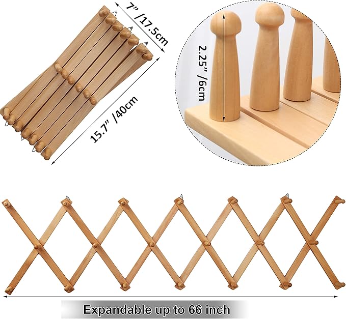 WEBI Accordion Wall Hanger,Expandable Wooden Coat Rack Wall Mounted,Accordion Hat Rack for Wall,Accordion Hook Rack for Hats,Caps,20 Peg Hooks,Natural