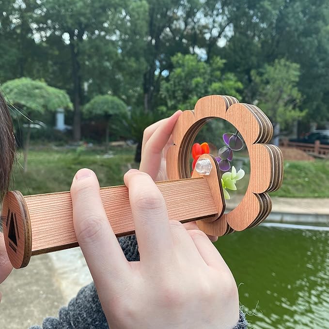 Natural DIY Kaleidoscope Kit, New Wooden Magic Rotating Kaleidoscope Making Set for Nature Lovers, Best Gift, Outdoor Classic Handmade Education Toys(1 Pcs Flower)