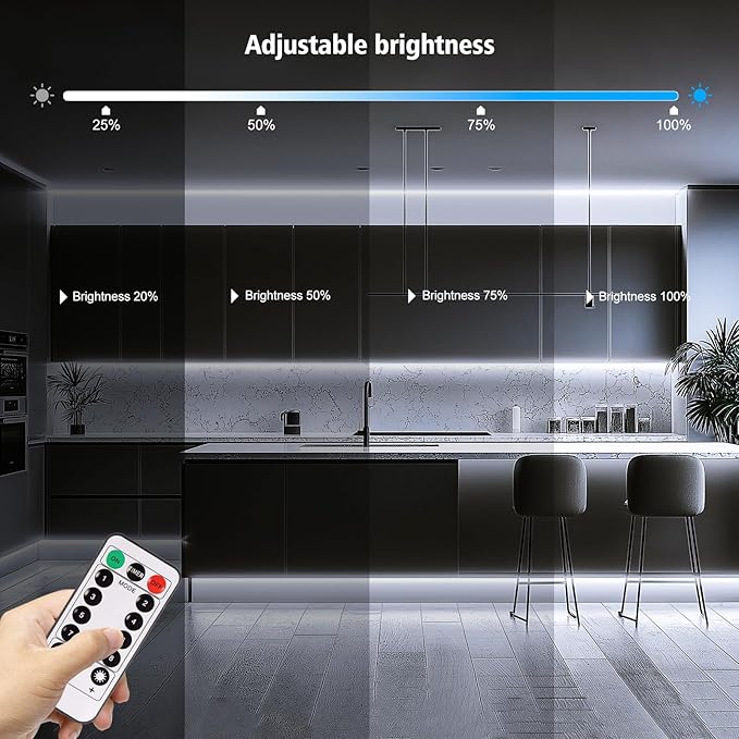 echosari 3.3FT 6000K Strip Lights Battery Operated, Tape Light with Remote 8 Modes Timer Self-Adhesive Cuttable, Strip Lights for Bedroom Cabinets Shelves TV Indoor Decor (Cool White)